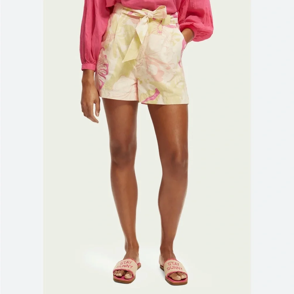Scotch & Soda High Rise Mid Length Shorts Pink Green Floral Print Womens Size XS